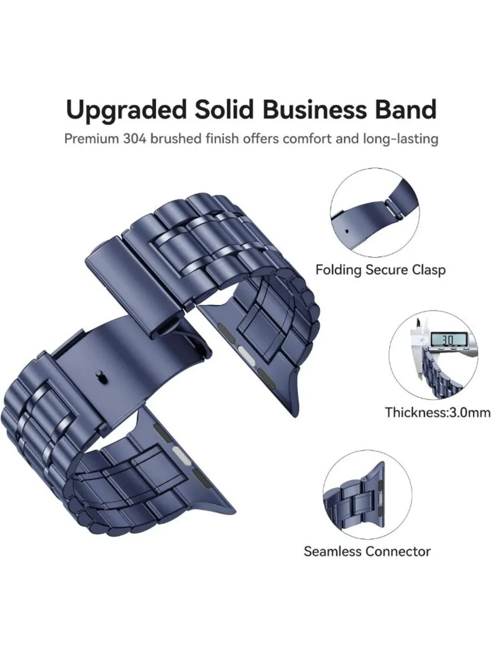 Stylish Stainless Steel Apple Watch Band for Men & Women, 40mm-42mm, Blue